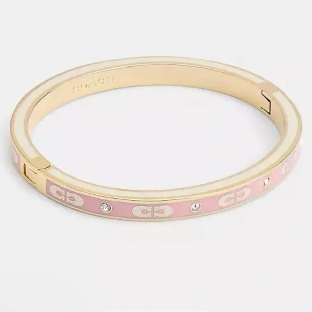 COACH Gold-Tone Pink Enamel Signature Crystal Bangle - Picture 4 of 5